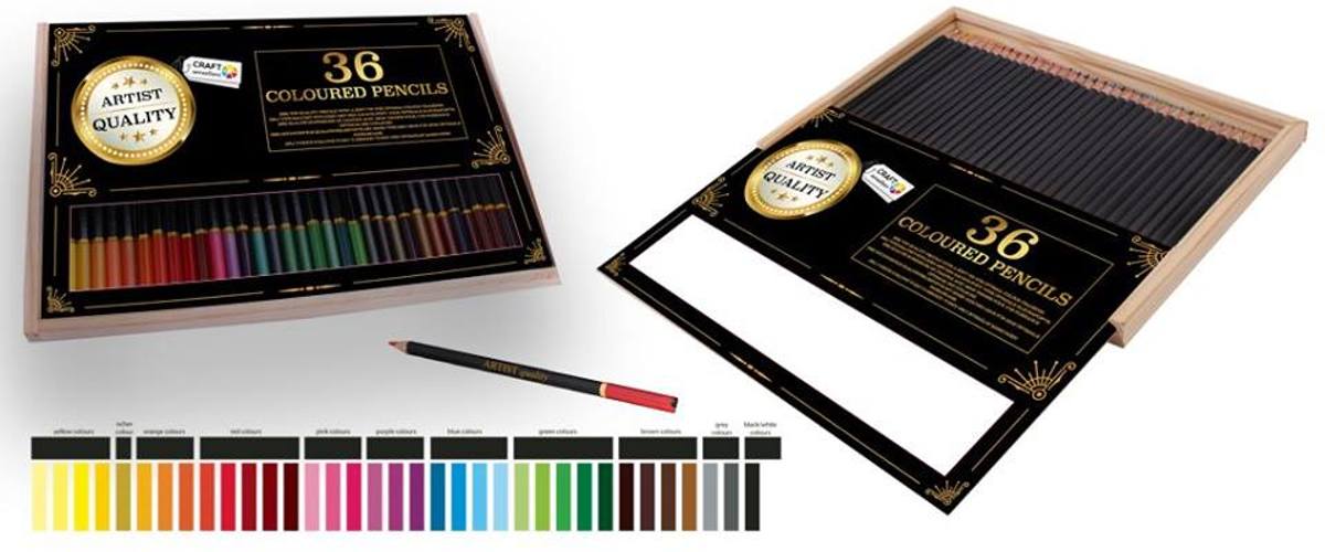 36 Professionele Kleurpotloden in Houten Opbergdoos| Coloured Pencils | Potlood Met Zachte Punt | Optimale Kleurafgifte | Kleuren | Tekenen | Inkleuren